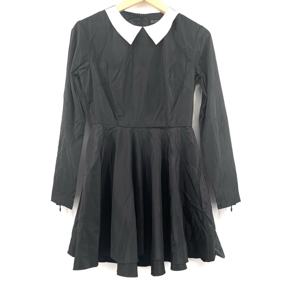 NEW BLACK SCALE BLWCK Dress Black Mini White Collar Goth Emo NWOT Small